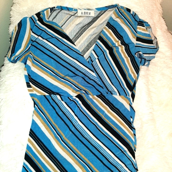 3/$12💥 ABYER black blue gold striped blouse - Picture 2 of 3